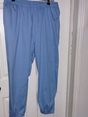 WHITE Cross Sky Blue Elastic-Waist Scrubs Pants XL